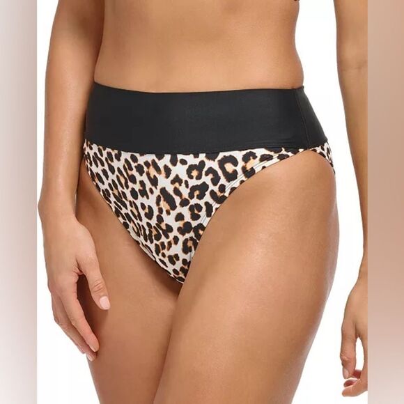 NWT- DKNY- high waisted leopard print bikini bottoms- Size large - Picture 2 of 9